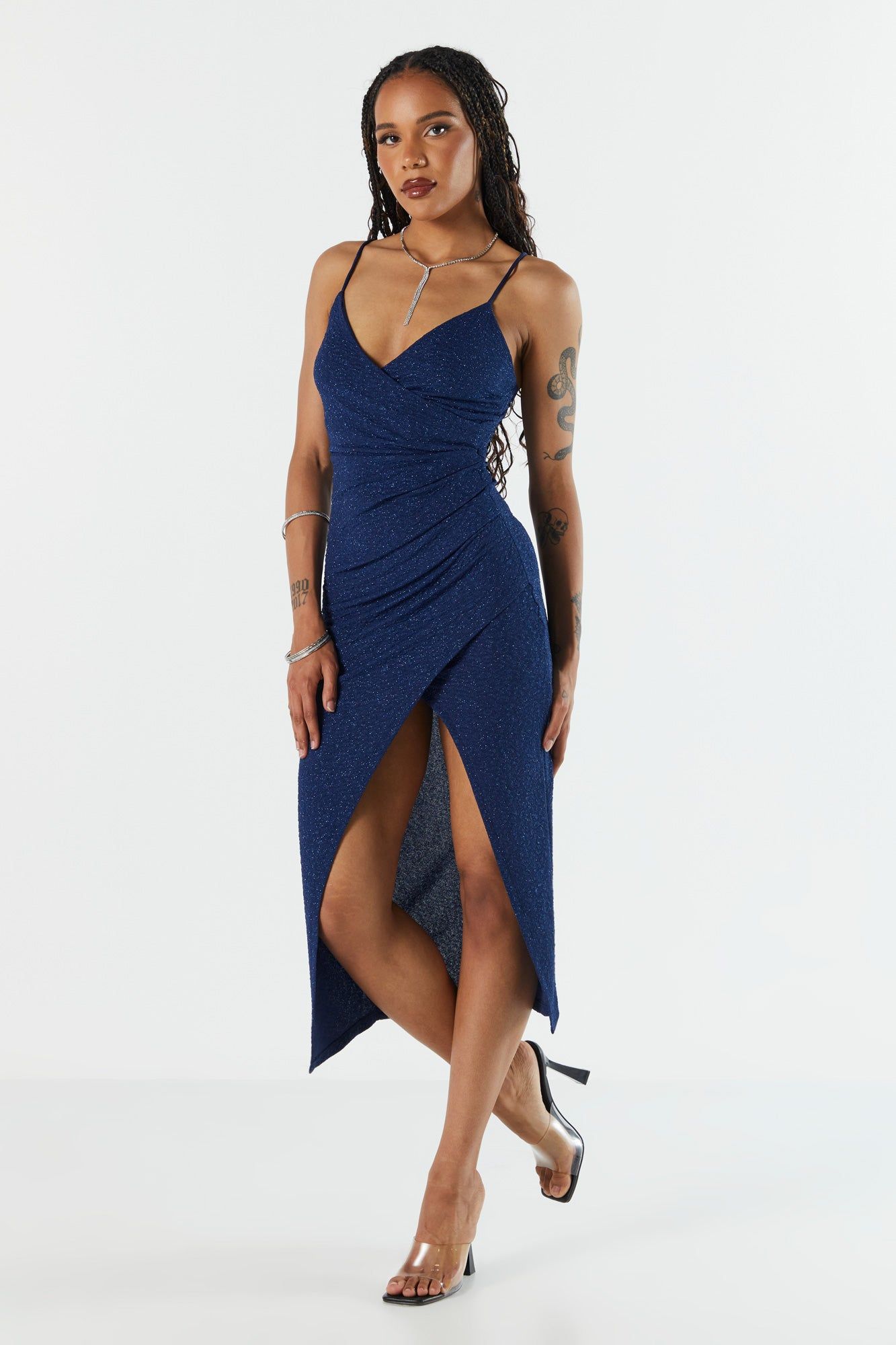 Coloured Glitter Wrap Midi Dress sold by Urban Planet