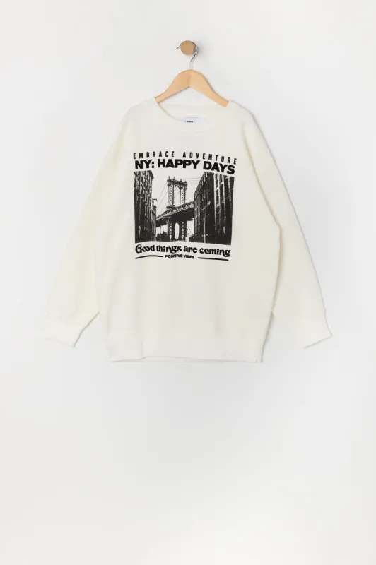 Girls Oversized NYC Graphic Fleece Sweatshirt sold by Urban Planet
