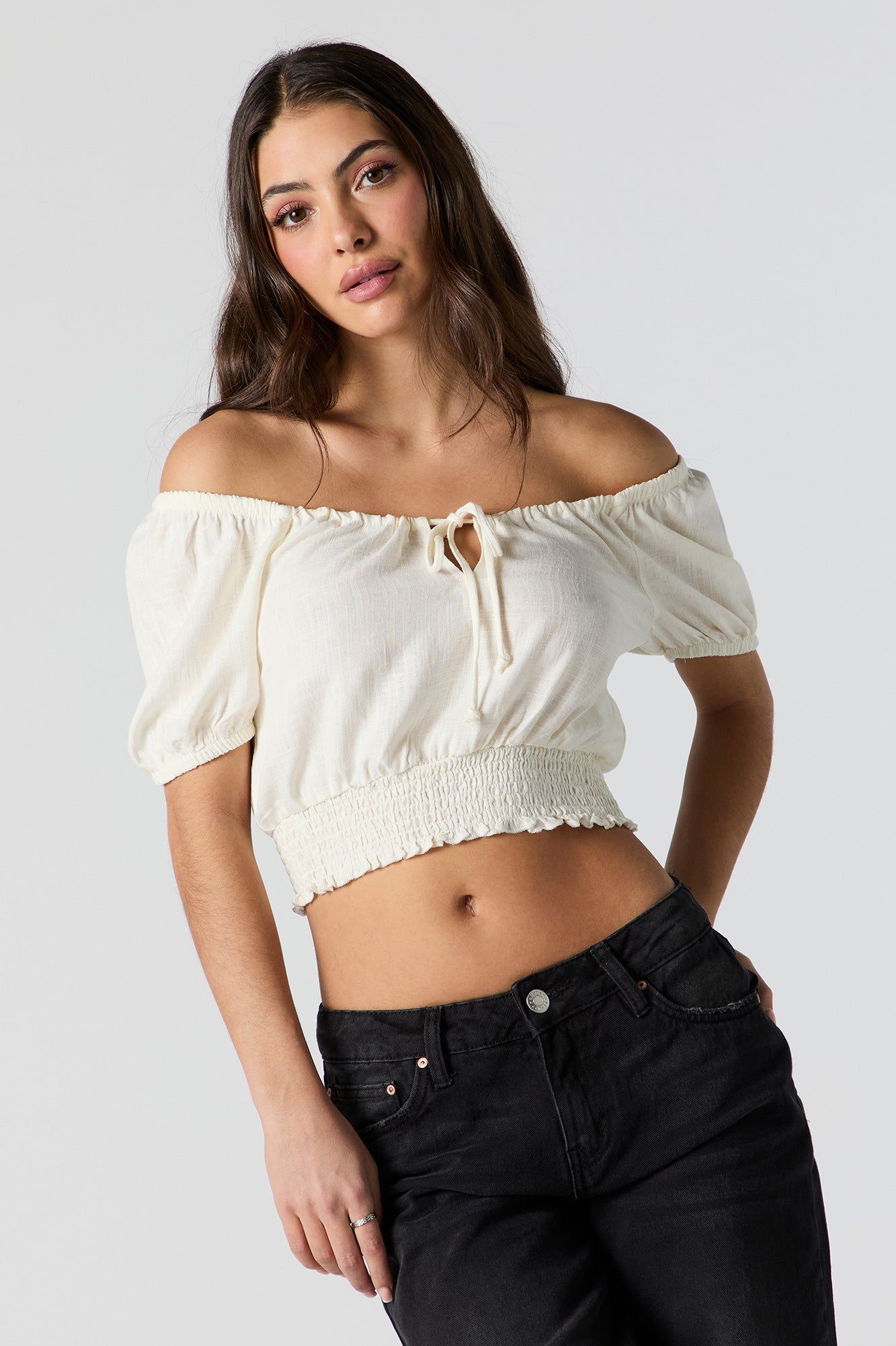 Off Shoulder Smocked Crop Top sold by Urban Planet product image thumbnail 4