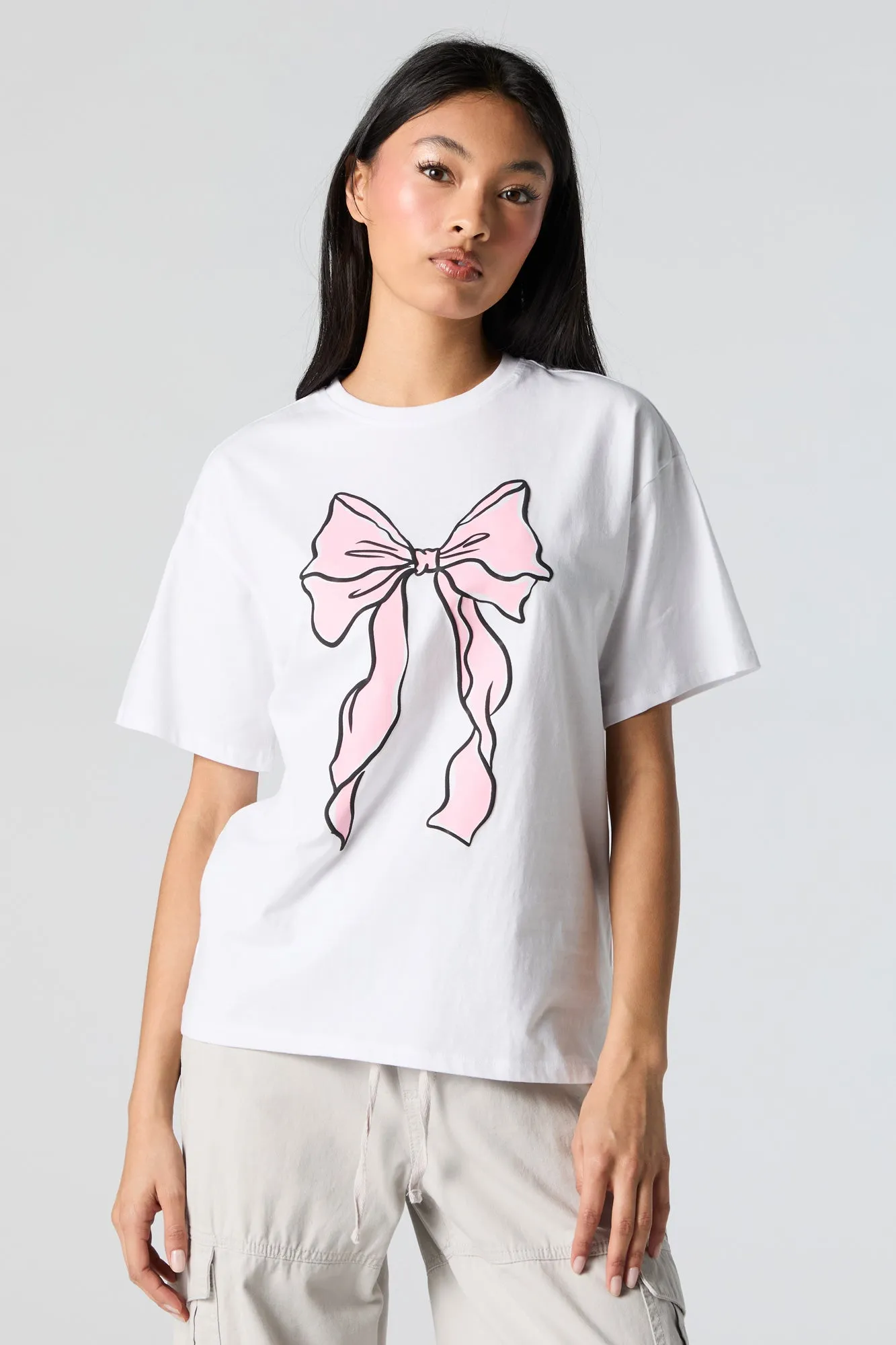 Pink Bow Graphic Boyfriend T-Shirt sold by Urban Planet