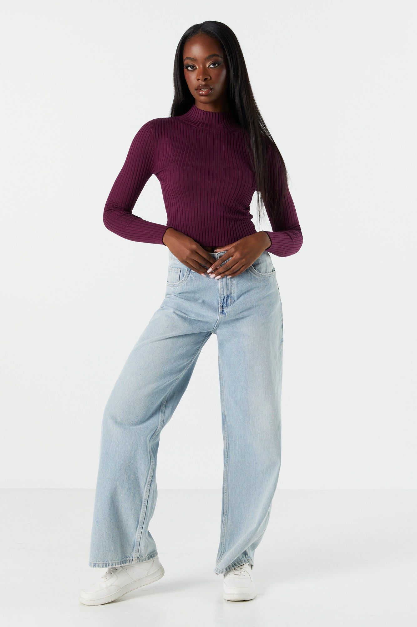 Mock Neck Fine Knit Long Sleeve Sweater sold by Urban Planet product image thumbnail 6