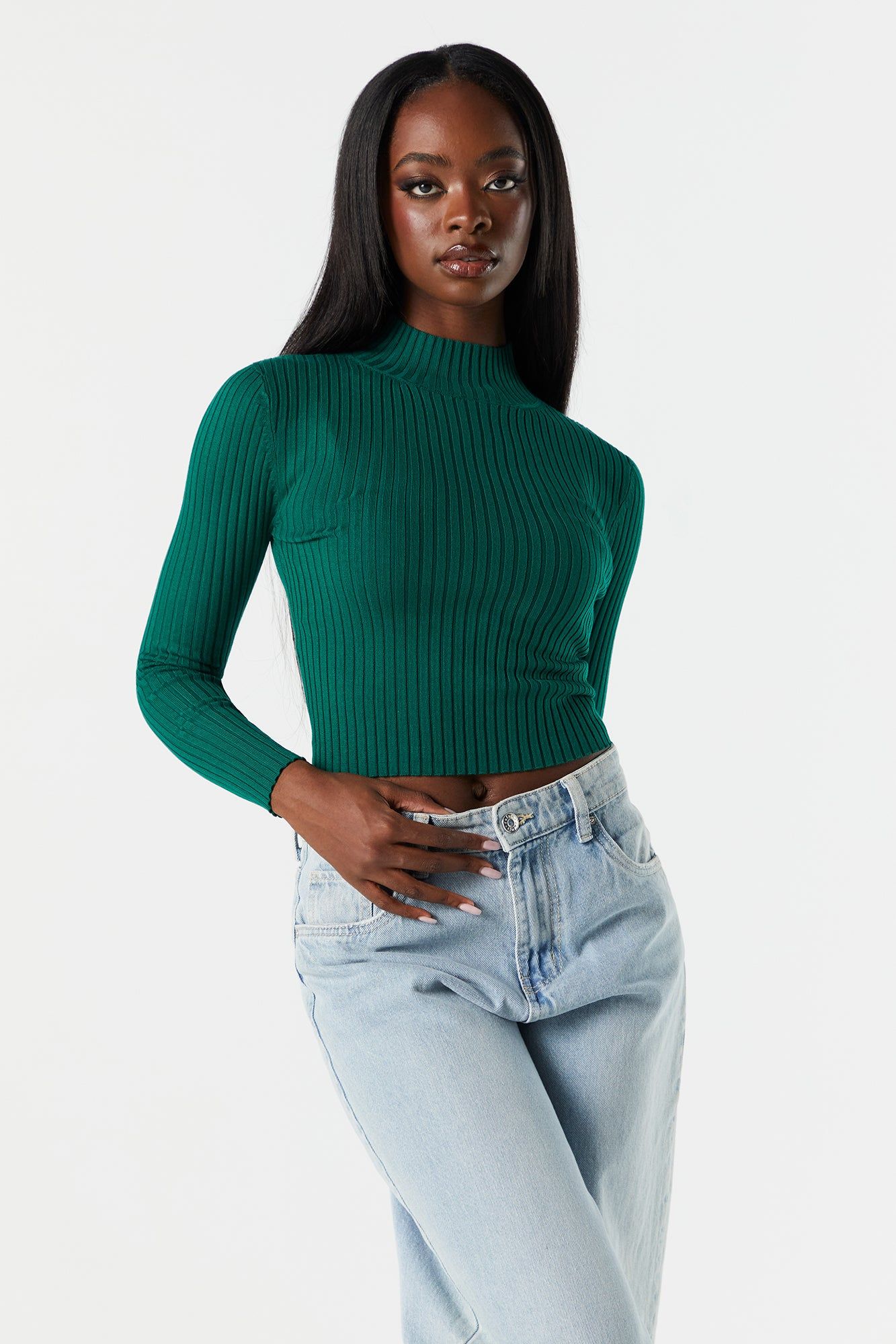 Mock Neck Fine Knit Long Sleeve Sweater sold by Urban Planet