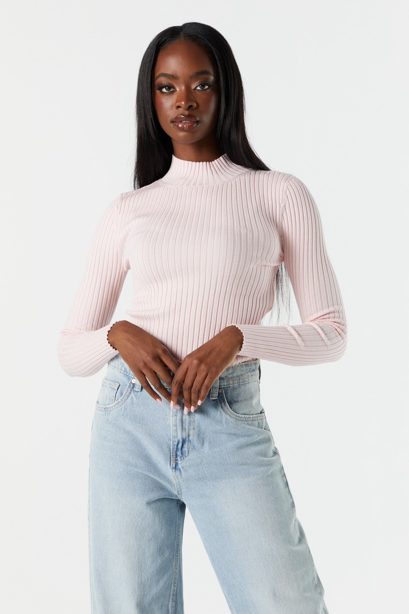 Mock Neck Fine Knit Long Sleeve Sweater sold by Urban Planet product image thumbnail 7