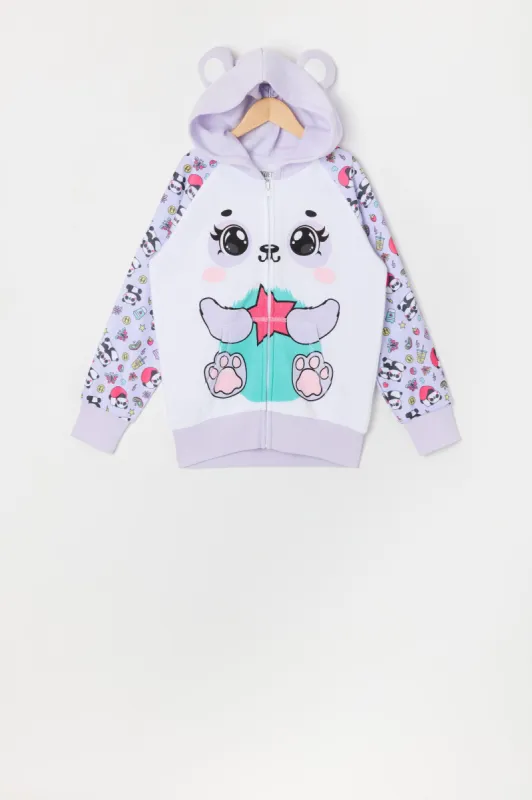 Haut à capuchon avec imprimé Panda et étoile avec fermeture à glissière pour fille sold by Urban Planet
