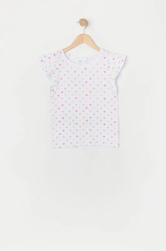 Girls Heart Print Ruffle Sleeve T-Shirt sold by Urban Planet