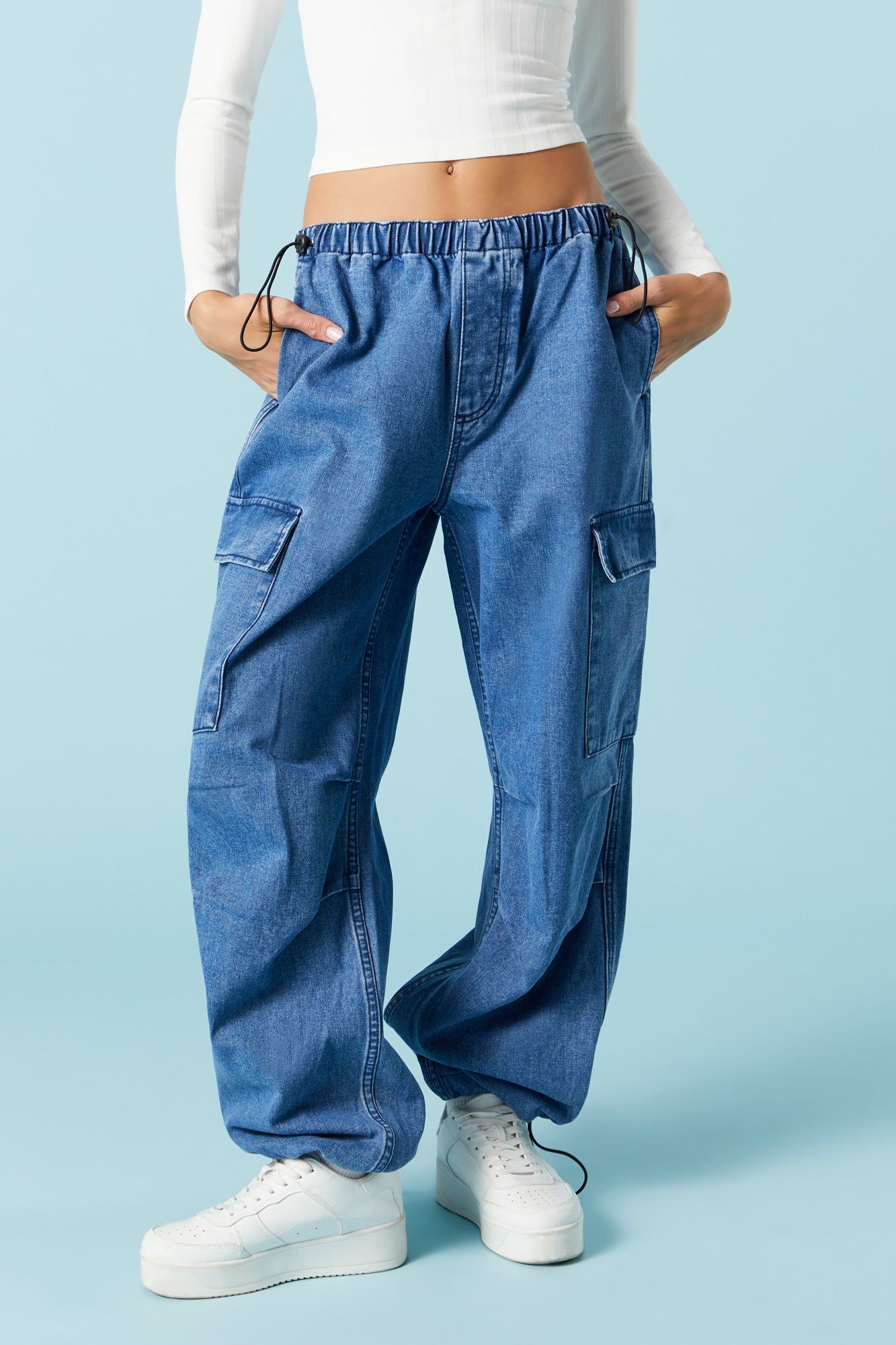 Medium Wash Denim Cargo Parachute Jean sold by Urban Planet product image thumbnail 2