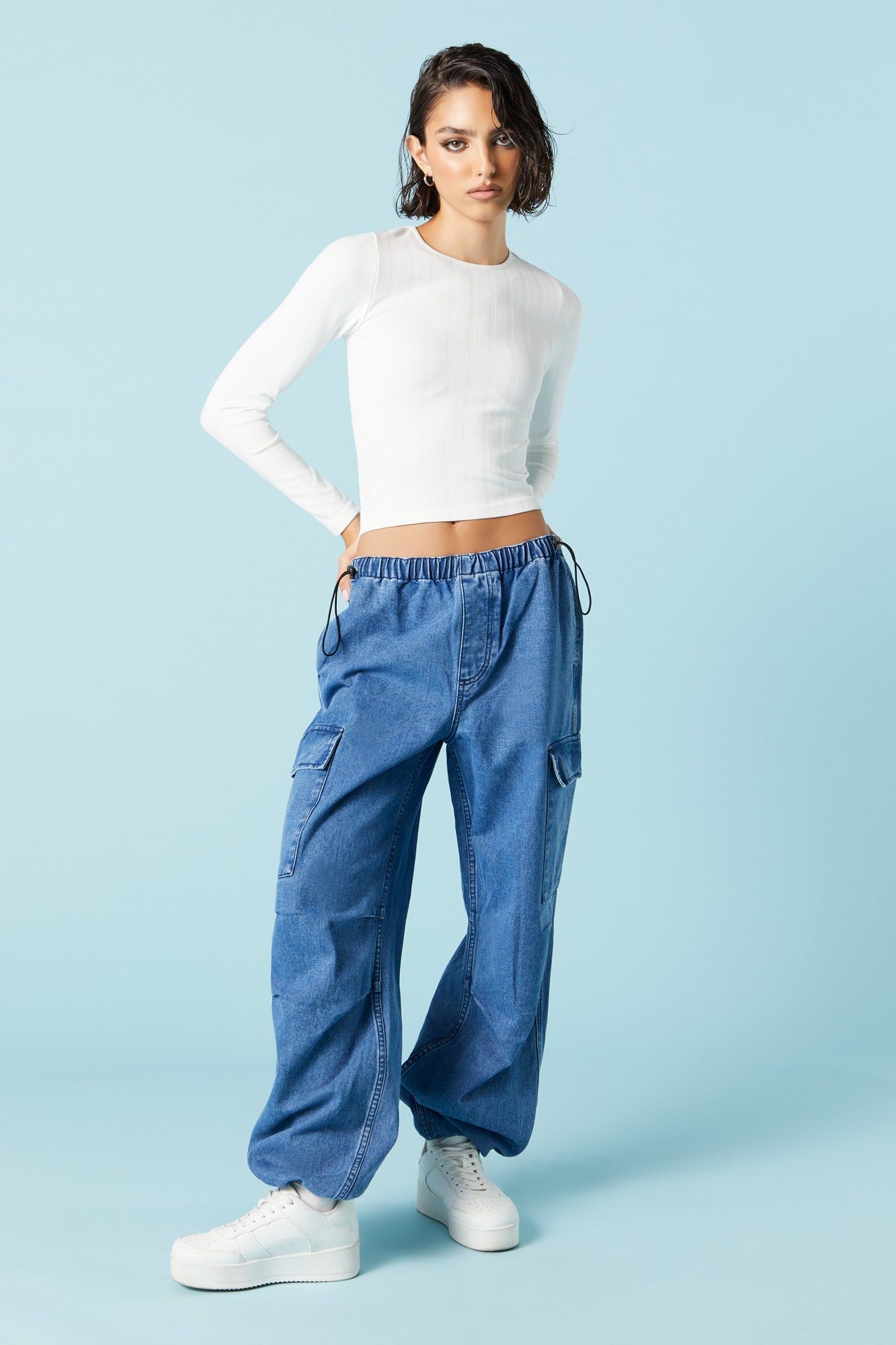 Medium Wash Denim Cargo Parachute Jean sold by Urban Planet