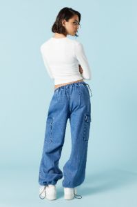 Medium Wash Denim Cargo Parachute Jean sold by Urban Planet