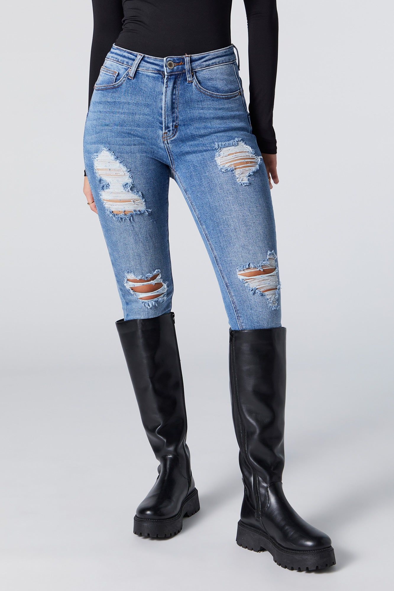 Medium Wash Distressed Push Up Skinny Jean sold by Urban Planet product image thumbnail 2