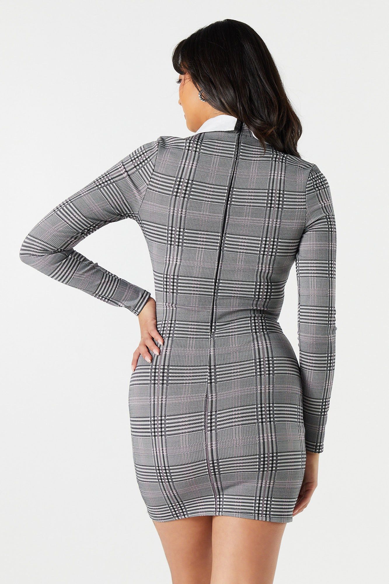 Plaid Collared Long Sleeve Mini Dress sold by Urban Planet product image thumbnail 2