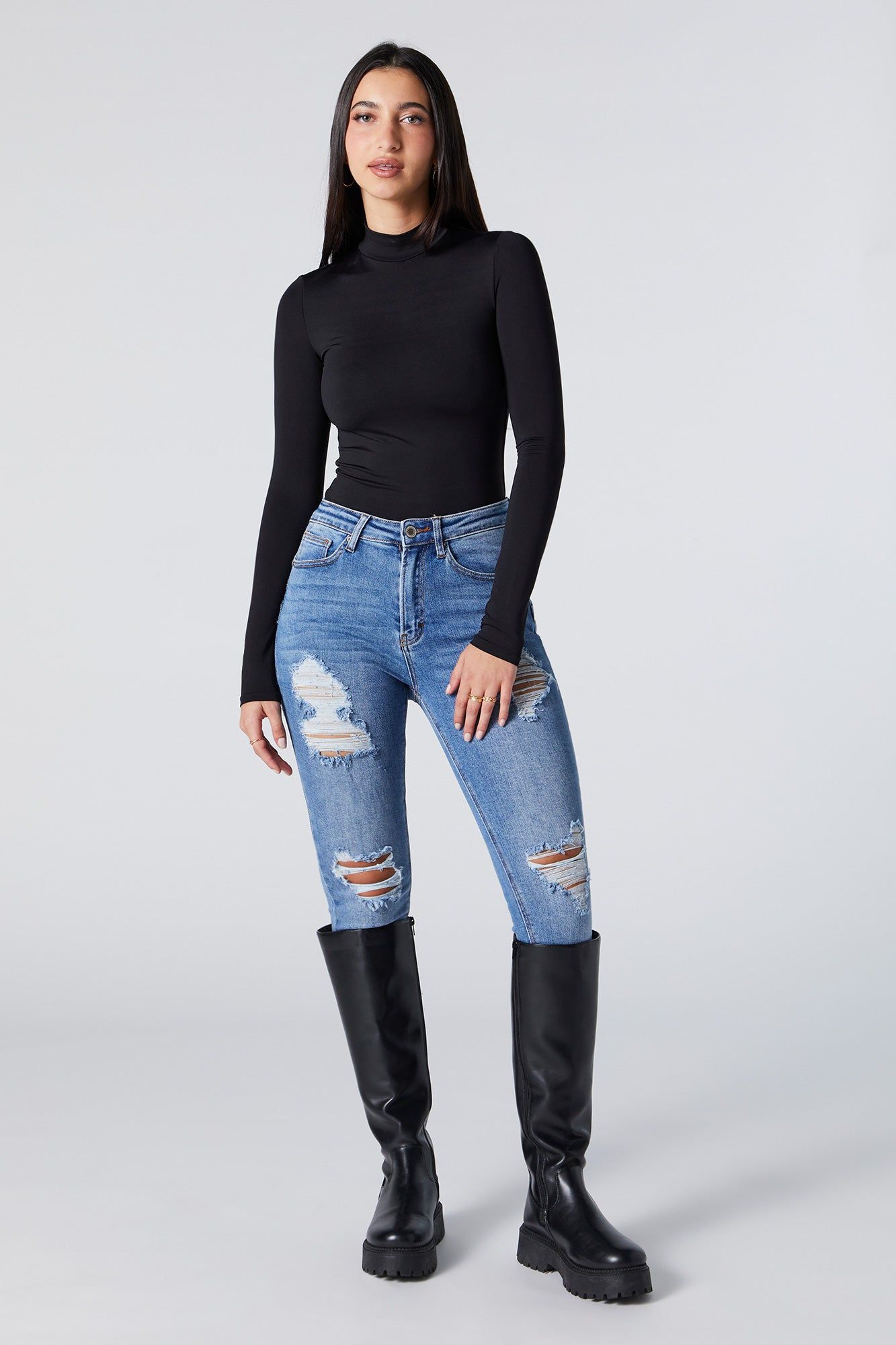 Medium Wash Distressed Push Up Skinny Jean sold by Urban Planet