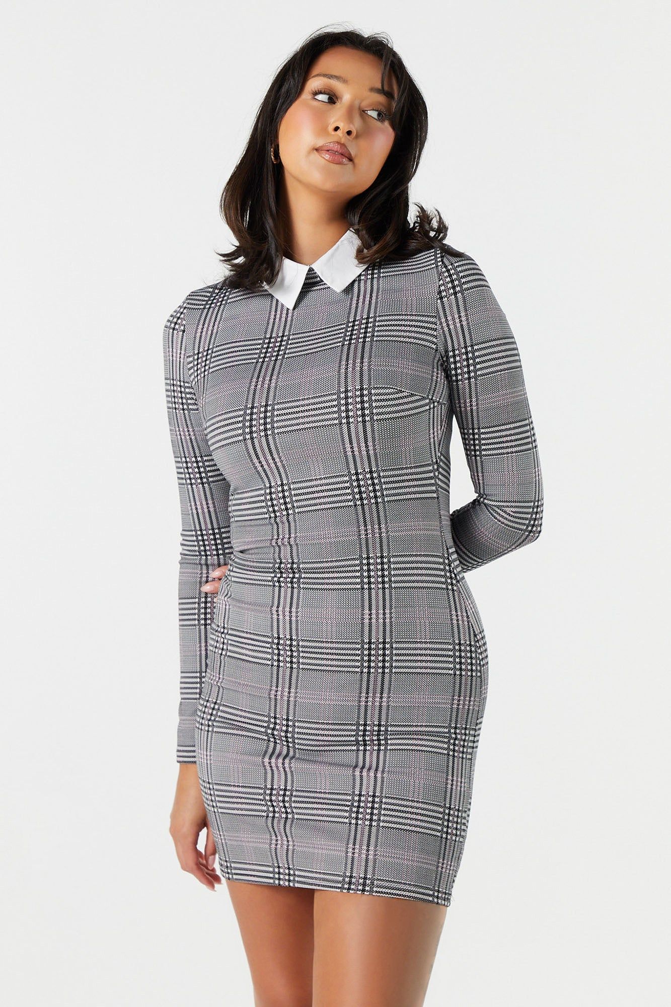 Plaid Collared Long Sleeve Mini Dress sold by Urban Planet