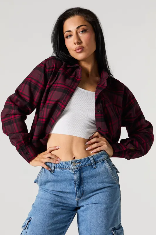 Plaid Cropped Button-Up Top sold by Urban Planet