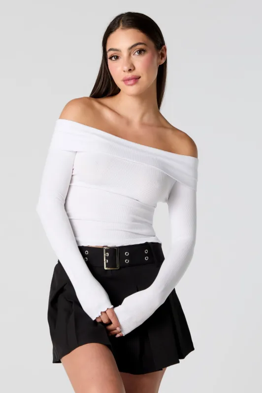 Ribbed Off Shoulder Long Sleeve Top sold by Urban Planet