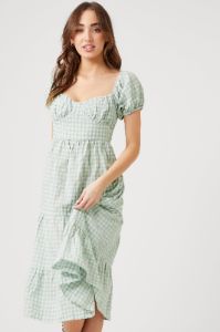 Gingham Babydoll Midi Dress sold by Urban Planet