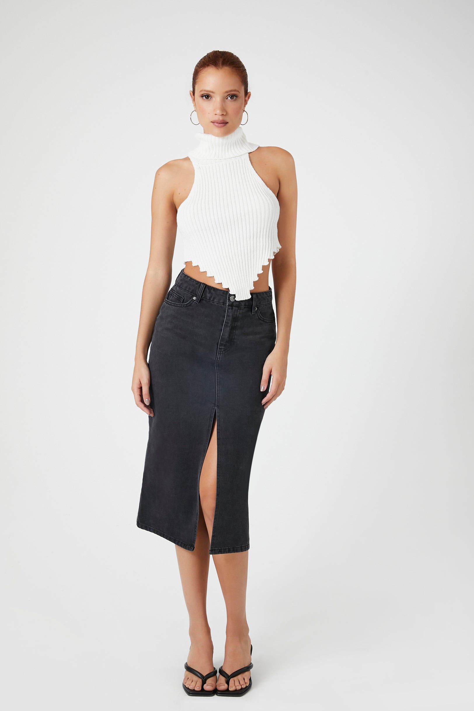 Denim Slit Midi Skirt sold by Urban Planet
