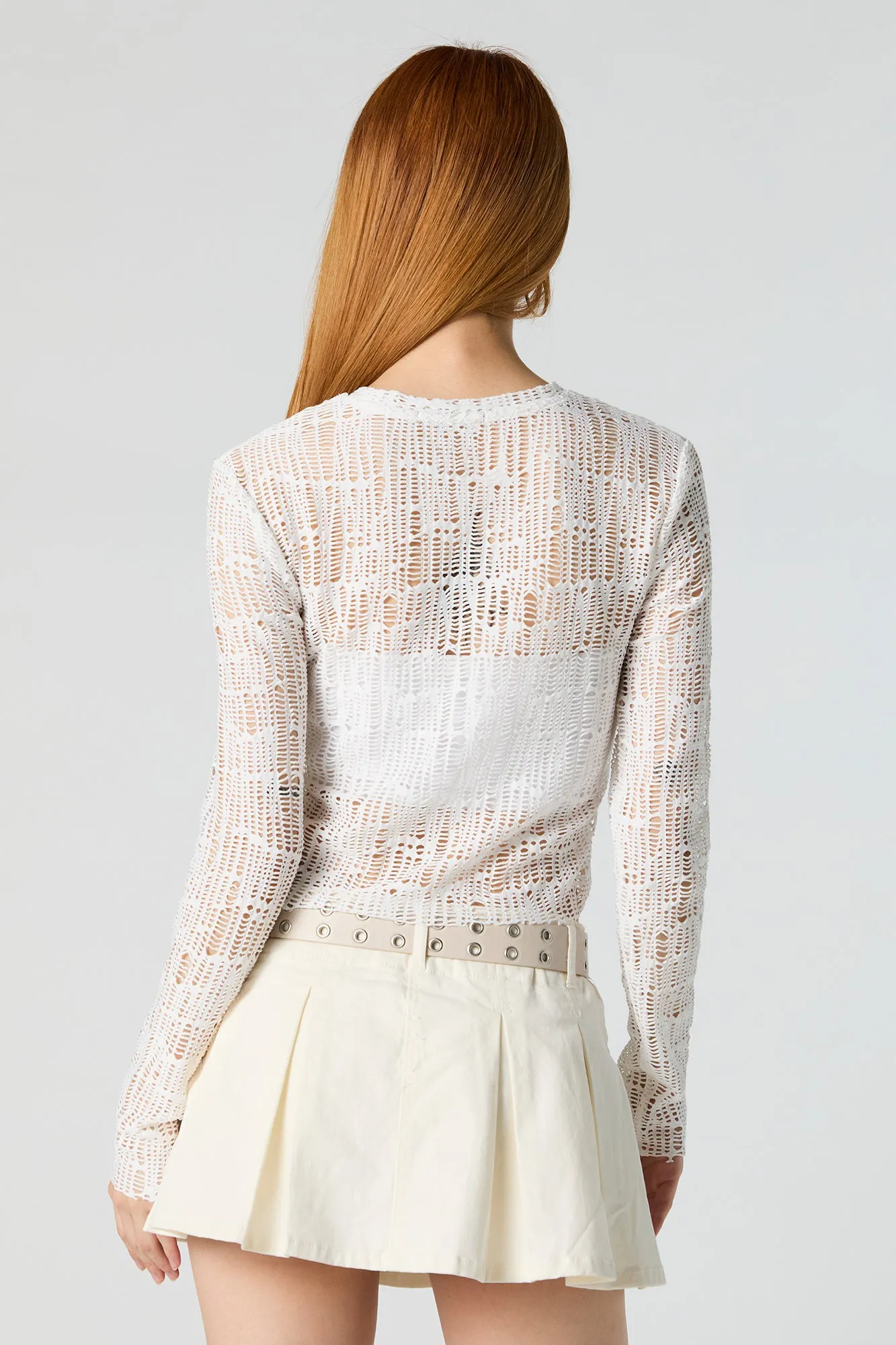 Fishnet Cropped Long Sleeve Top sold by Urban Planet product image thumbnail 3