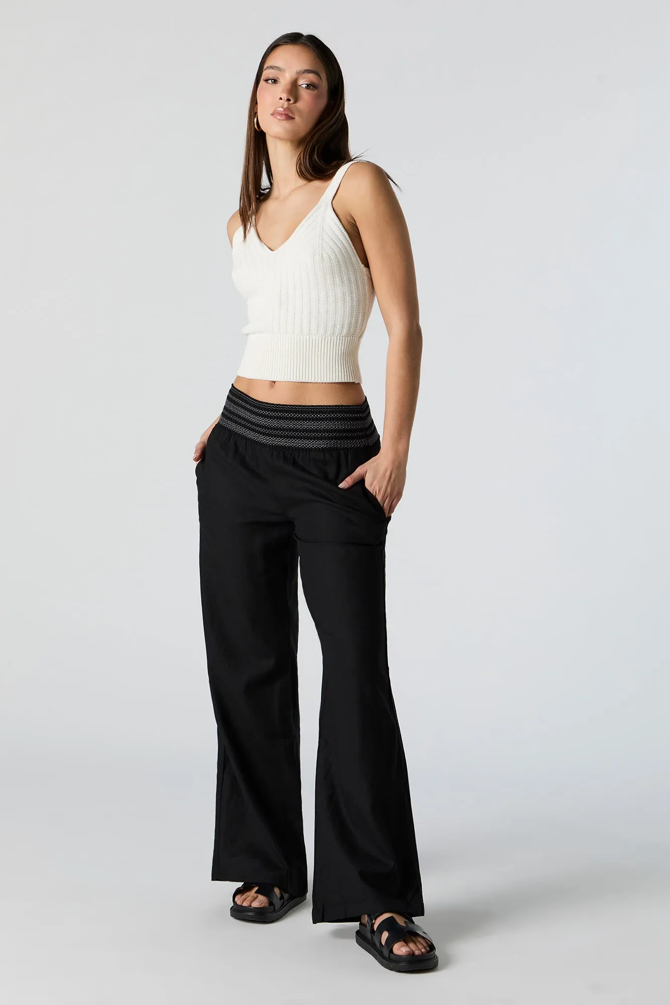 Linen Embroidered Smocked Palazzo Pant sold by Urban Planet