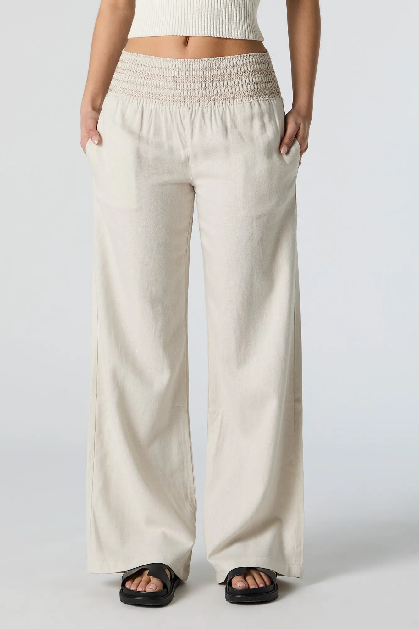 Linen Embroidered Smocked Palazzo Pant sold by Urban Planet product image thumbnail 5