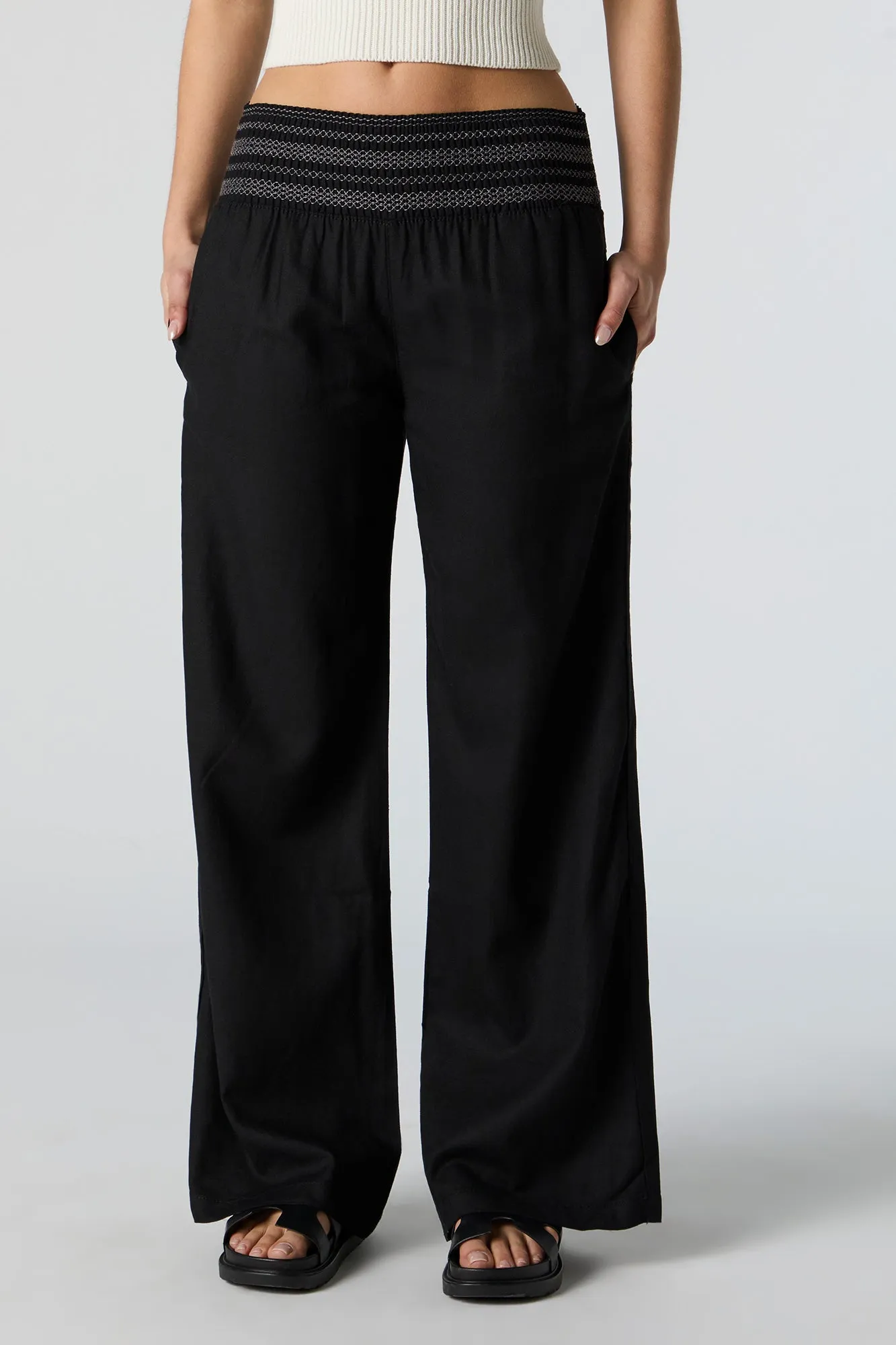 Linen Embroidered Smocked Palazzo Pant sold by Urban Planet product image thumbnail 3