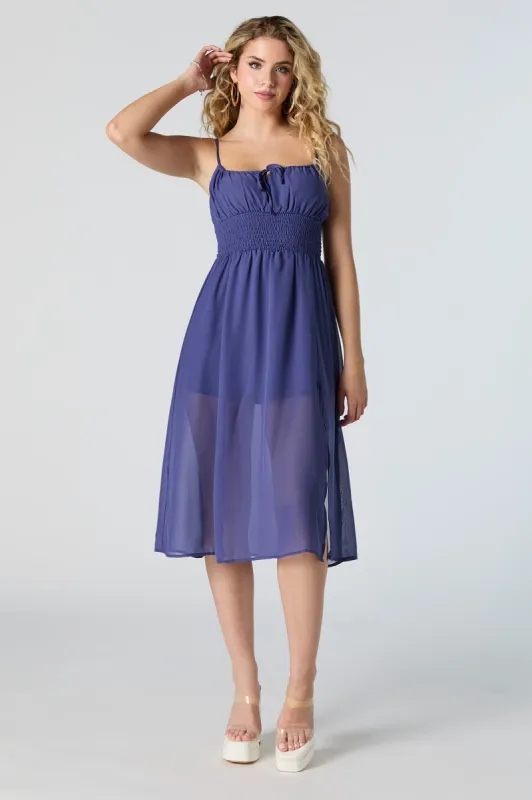 Robe midi sans manche à taille froncée en filet sold by Urban Planet