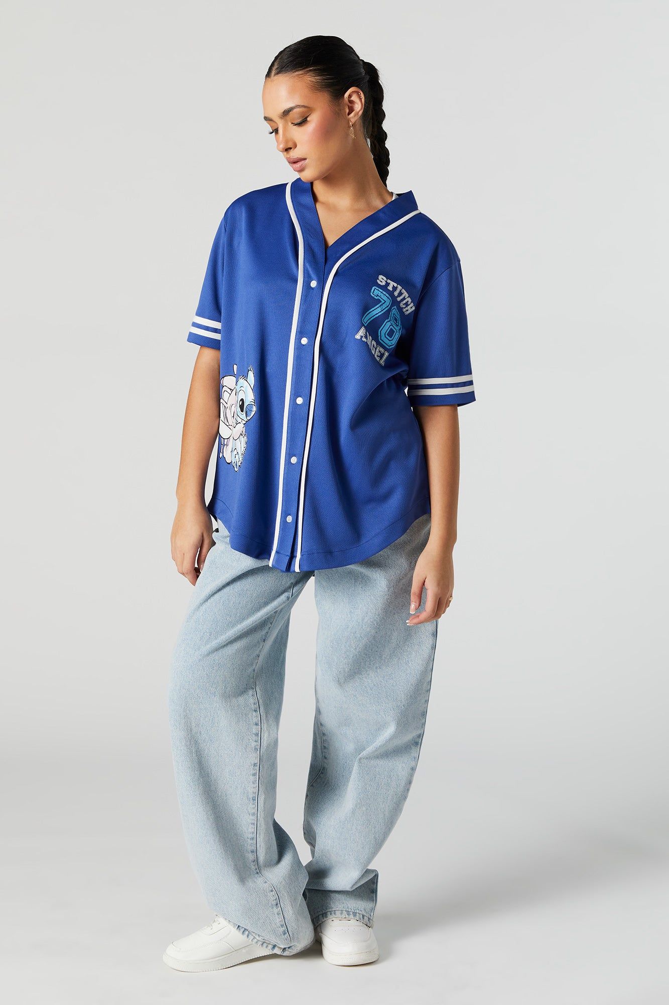 Stitch and Angel Graphic Baseball Jersey sold by Urban Planet product image thumbnail 3