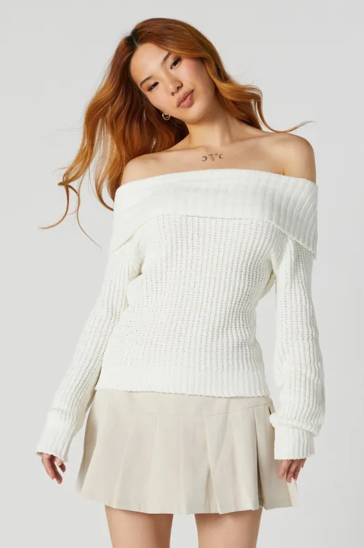 Ribbed Knit Off Shoulder Sweater sold by Urban Planet