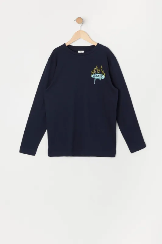 Boys Skate Fire Graphic Long Sleeve Top sold by Urban Planet