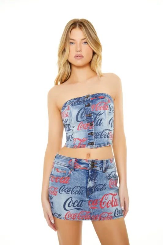 Haut tubulaire boutonné en denim à imprimé Coca Cola sold by Urban Planet