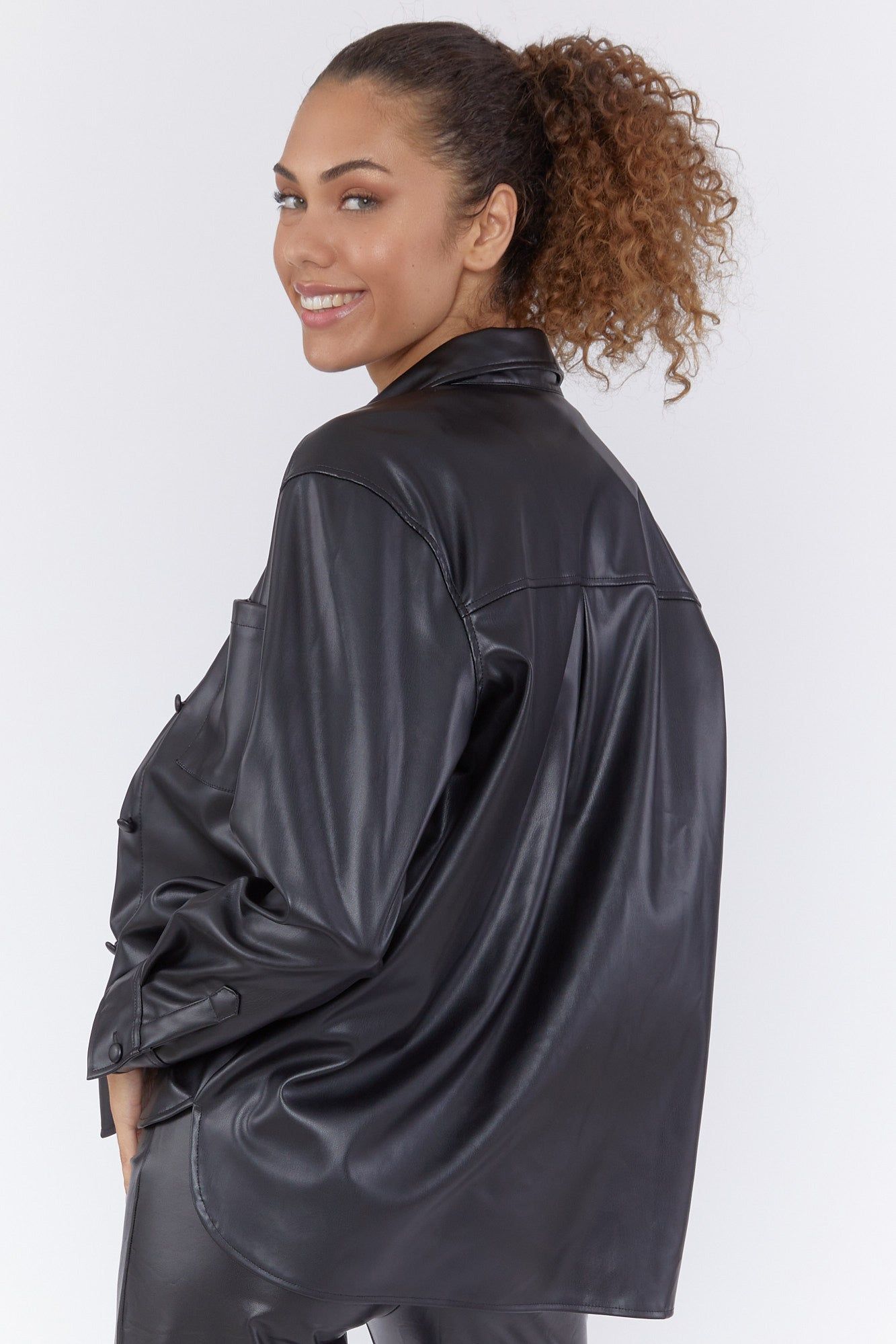 Faux Leather Button-Up Shirt sold by Urban Planet product image thumbnail 5