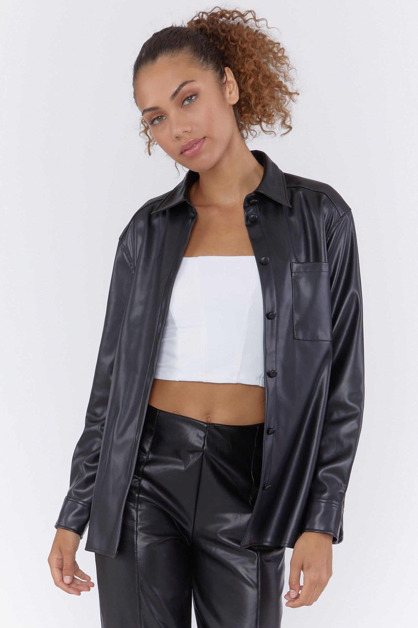 Faux Leather Button-Up Shirt sold by Urban Planet product image thumbnail 4