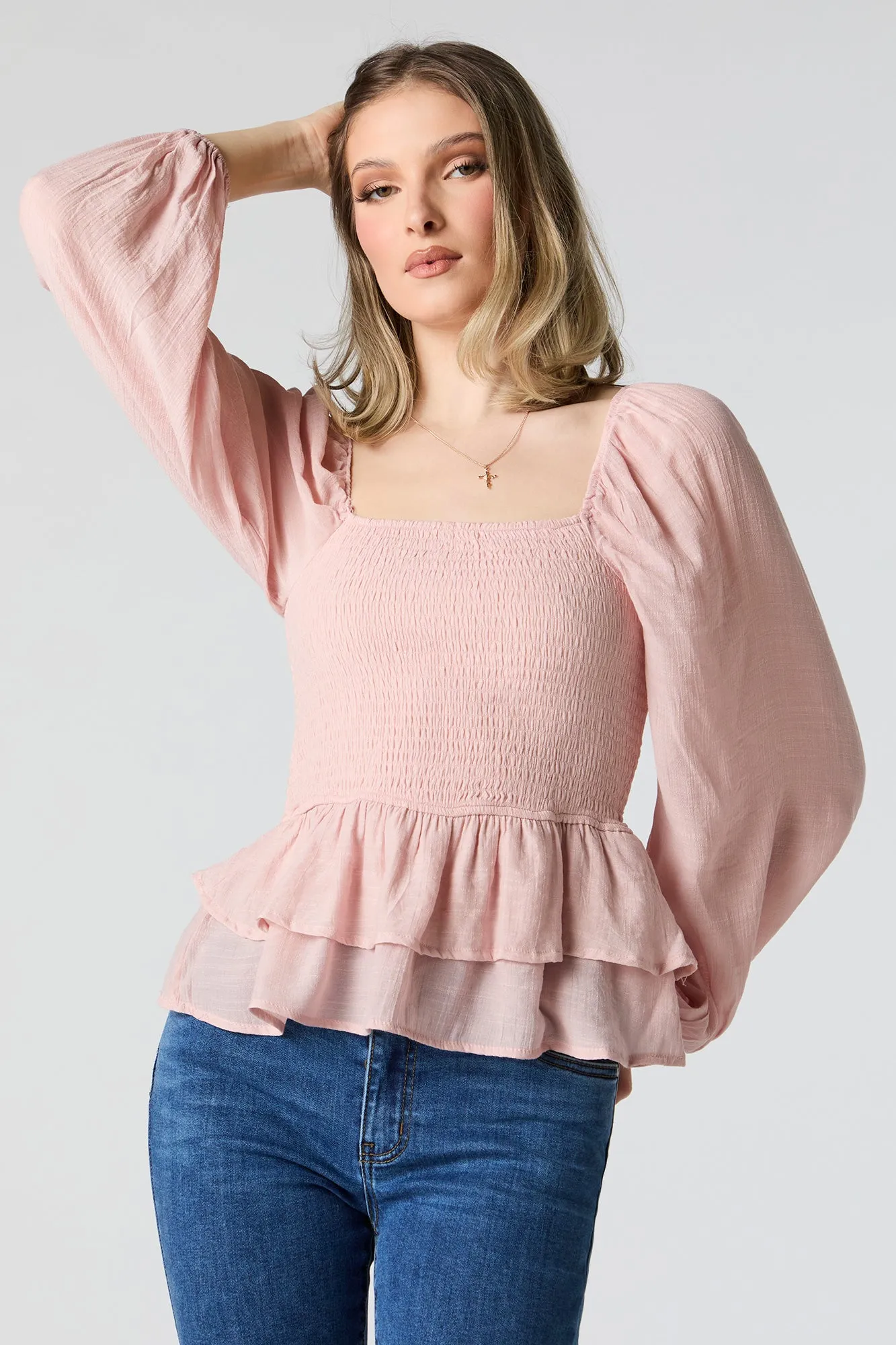 Smocked Tiered Long Sleeve Top sold by Urban Planet product image thumbnail 4