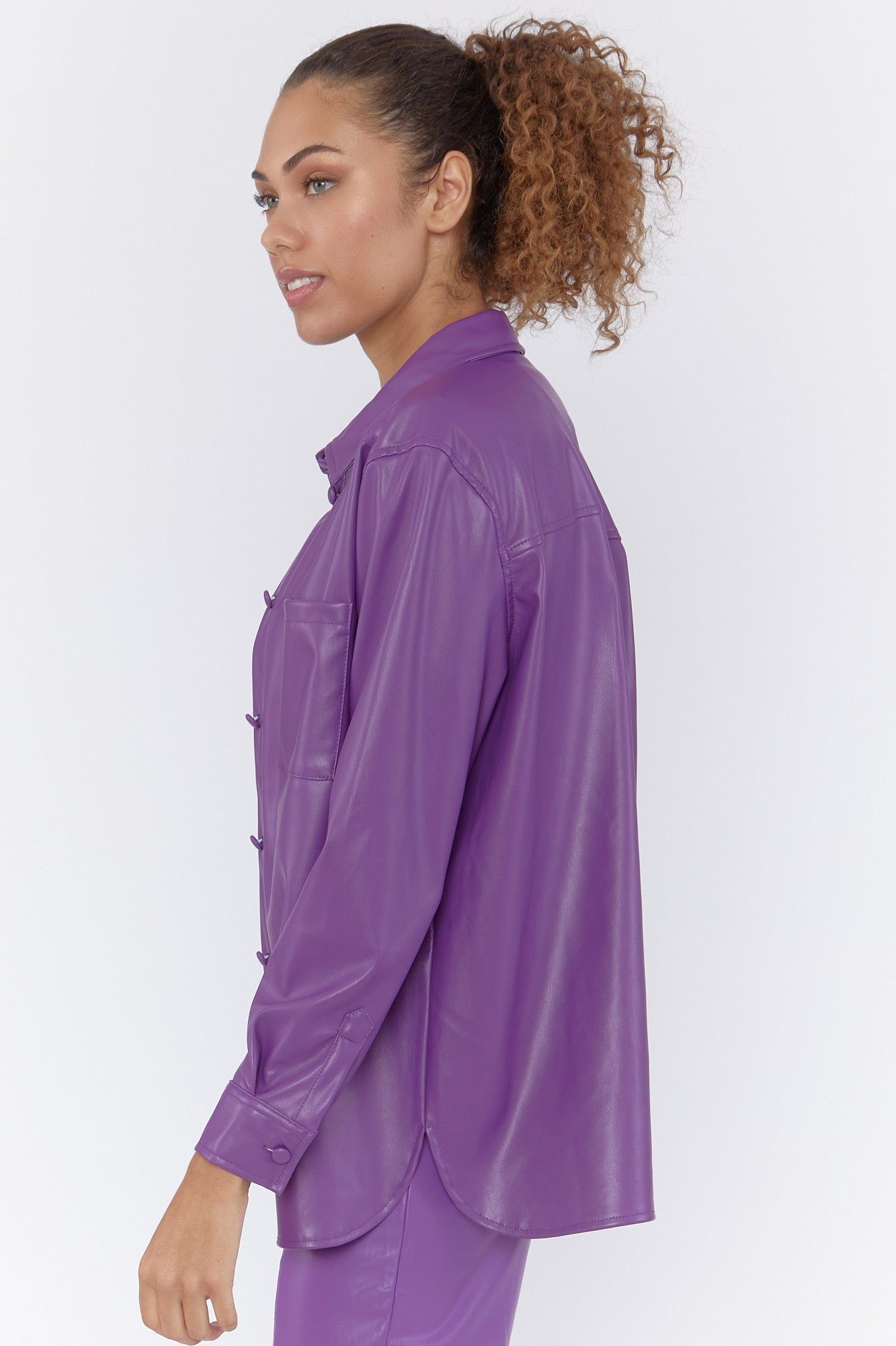 Faux Leather Button-Up Shirt sold by Urban Planet product image thumbnail 3
