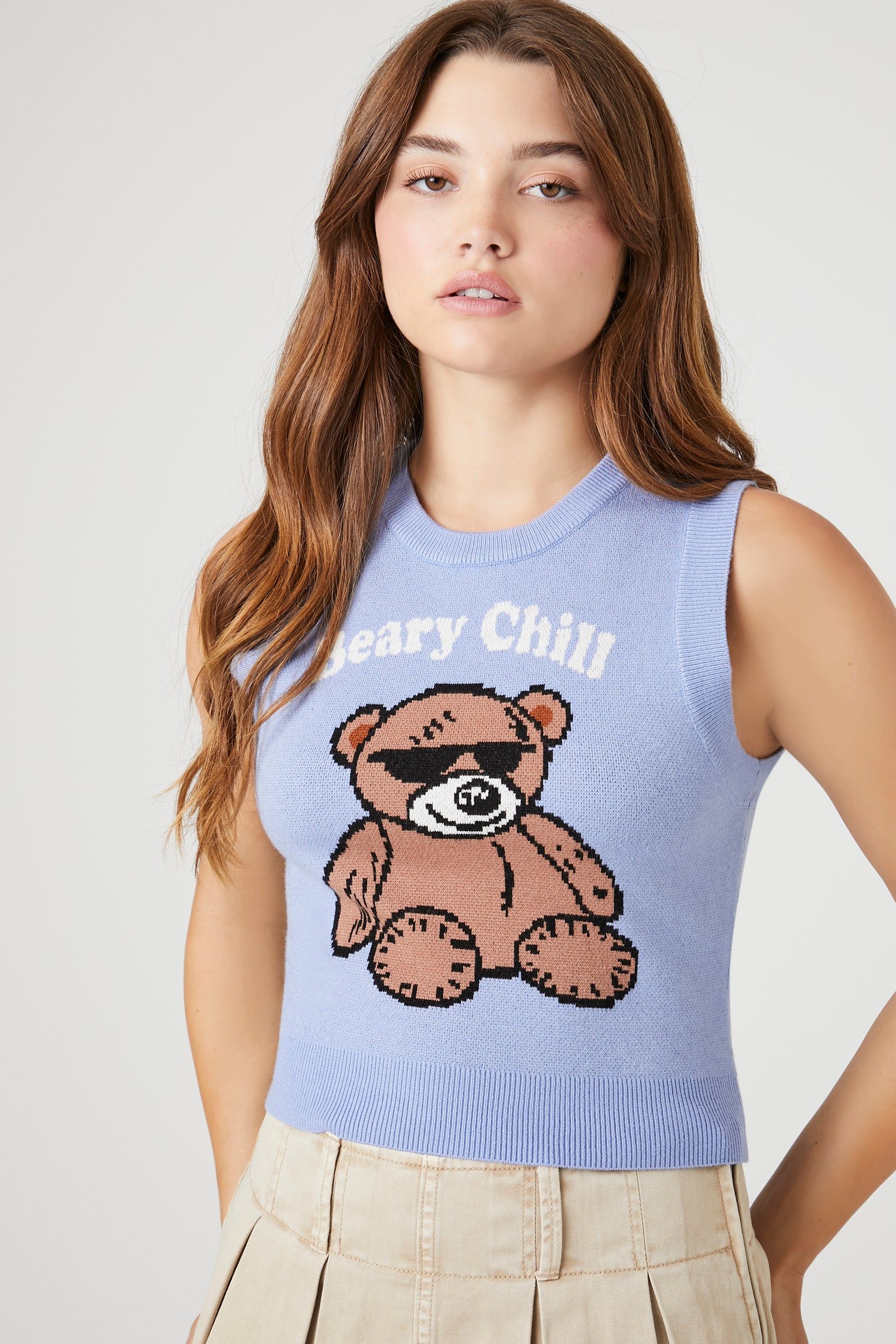 Beary Chill Graphic Sweater Vest sold by Urban Planet