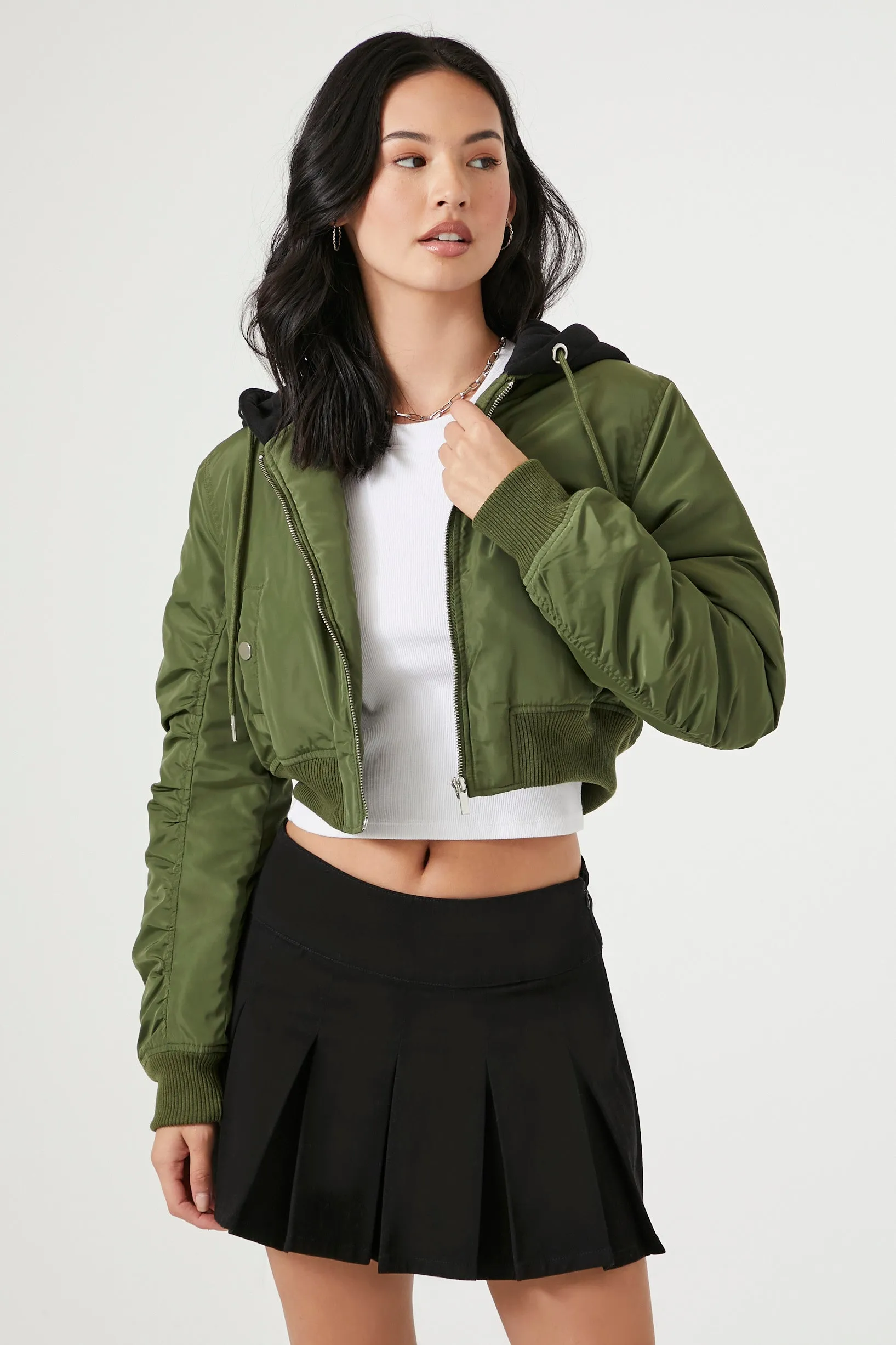 Hooded Cropped Bomber Jacket sold by Urban Planet