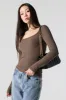 Ribbed Square Neck Long Sleeve Top sold by Urban Planet