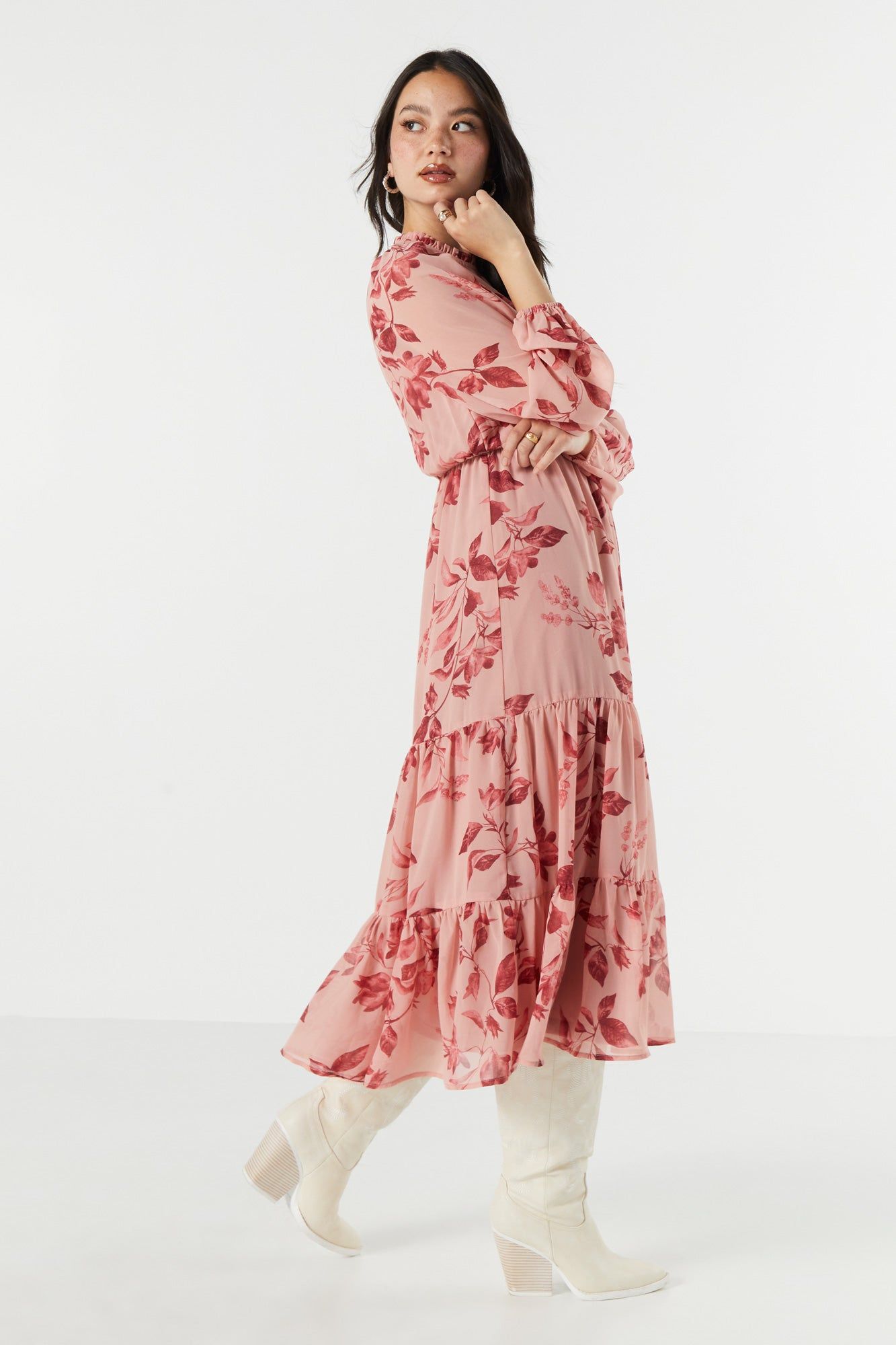 Pink Floral Chiffon Tiered Maxi Dress sold by Urban Planet product image thumbnail 3