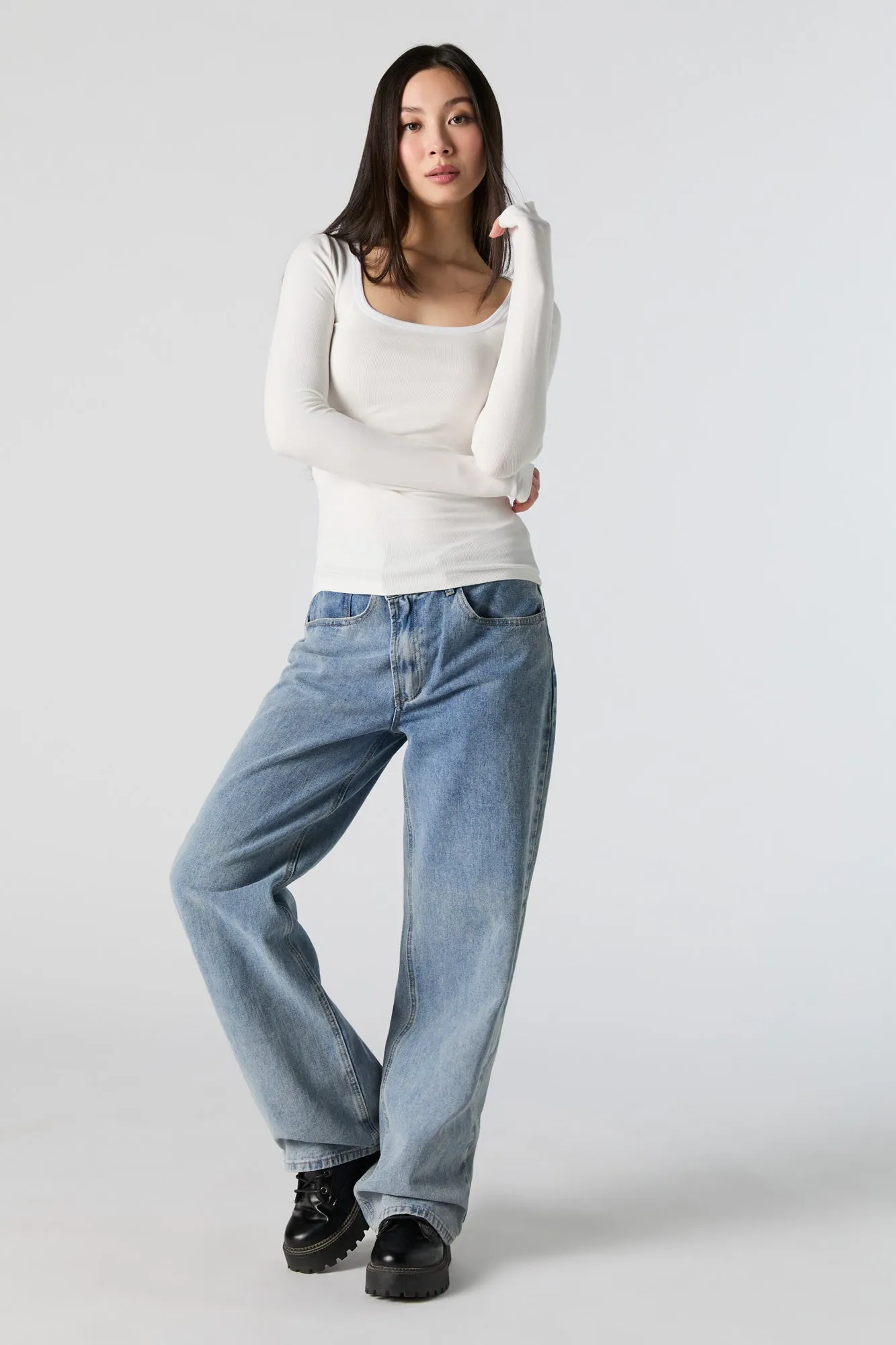 Ribbed Square Neck Long Sleeve Top sold by Urban Planet product image thumbnail 3