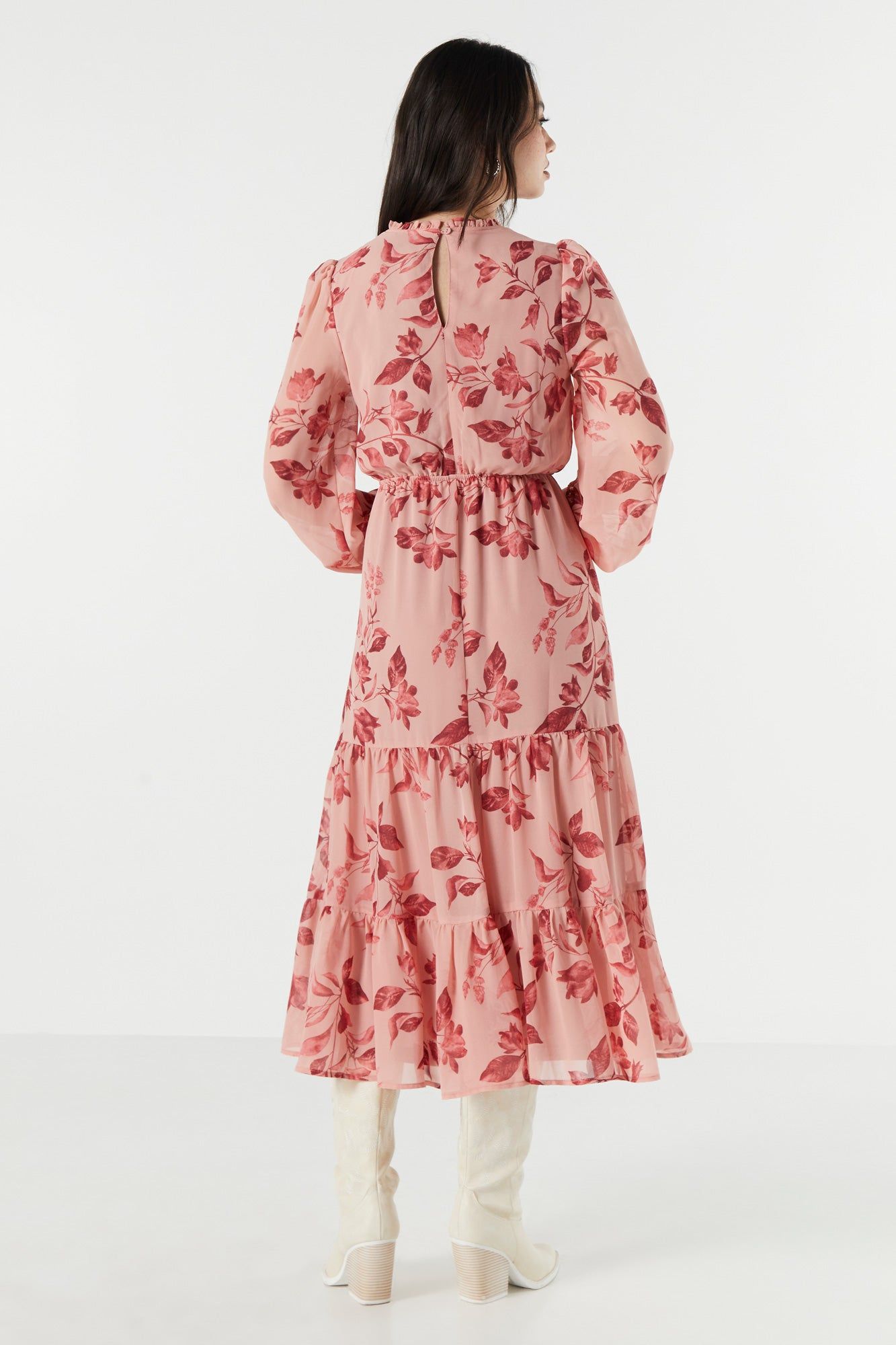 Pink Floral Chiffon Tiered Maxi Dress sold by Urban Planet product image thumbnail 2