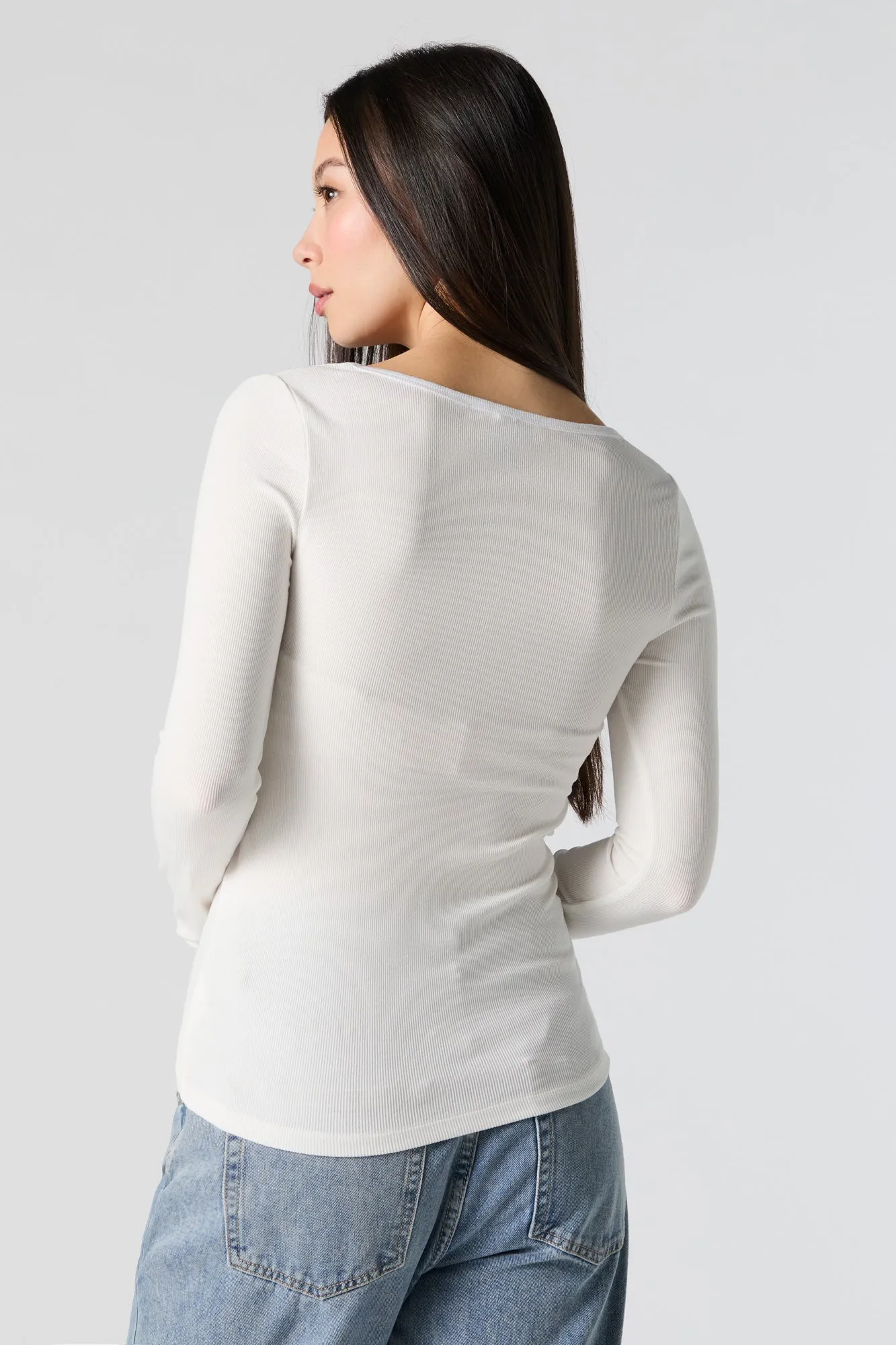 Ribbed Square Neck Long Sleeve Top sold by Urban Planet product image thumbnail 2