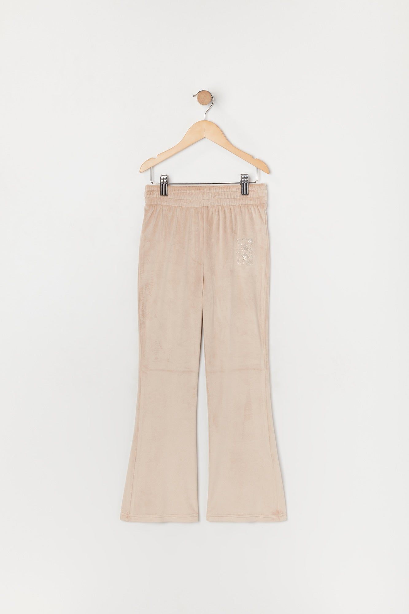 Girls Rhinestone Teddy Velour Flare Pant sold by Urban Planet