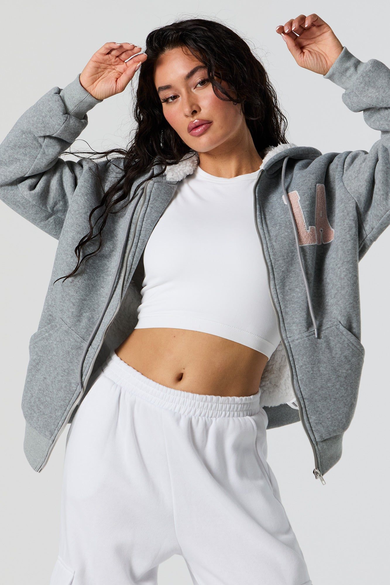 LA Chenille Embroidered Zip-Up Hoodie sold by Urban Planet