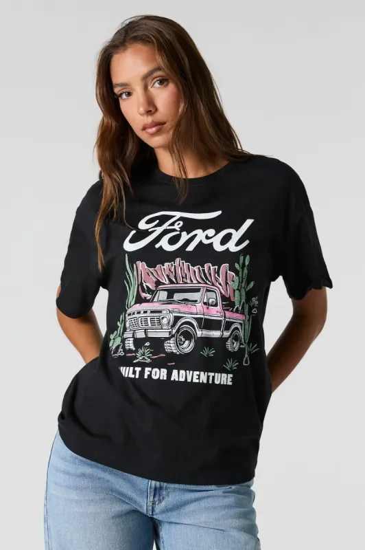 T-shirt de coupe garçonne à imprimé Ford Built for Adventure sold by Urban Planet