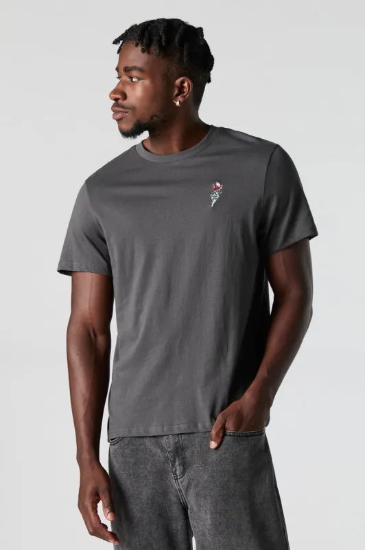 Skeleton Hand Rose Embroidered T-Shirt sold by Urban Planet