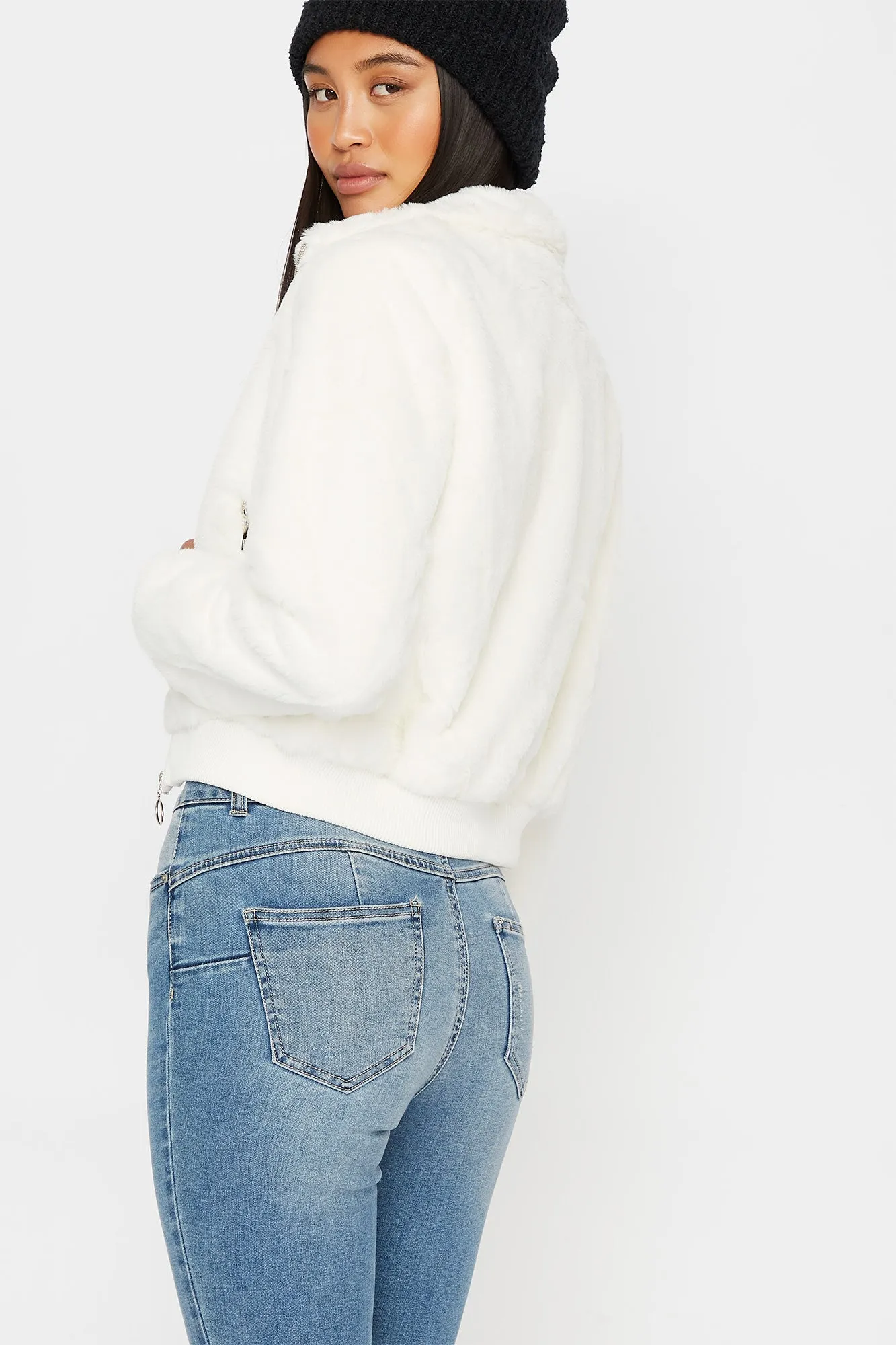 Faux-Fur Zip-Up Cropped Bomber Jacket sold by Urban Planet product image thumbnail 5