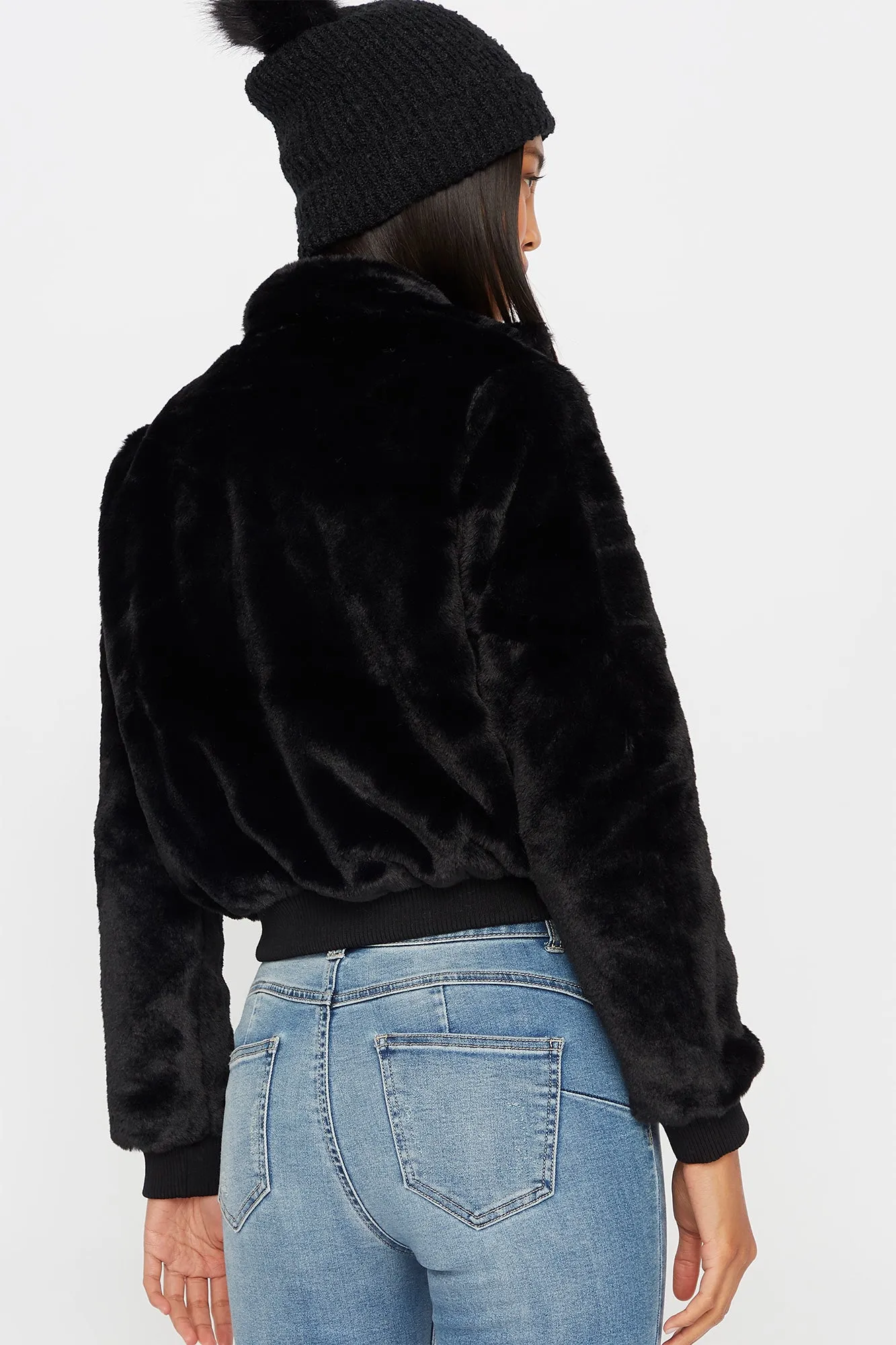 Faux-Fur Zip-Up Cropped Bomber Jacket sold by Urban Planet product image thumbnail 3