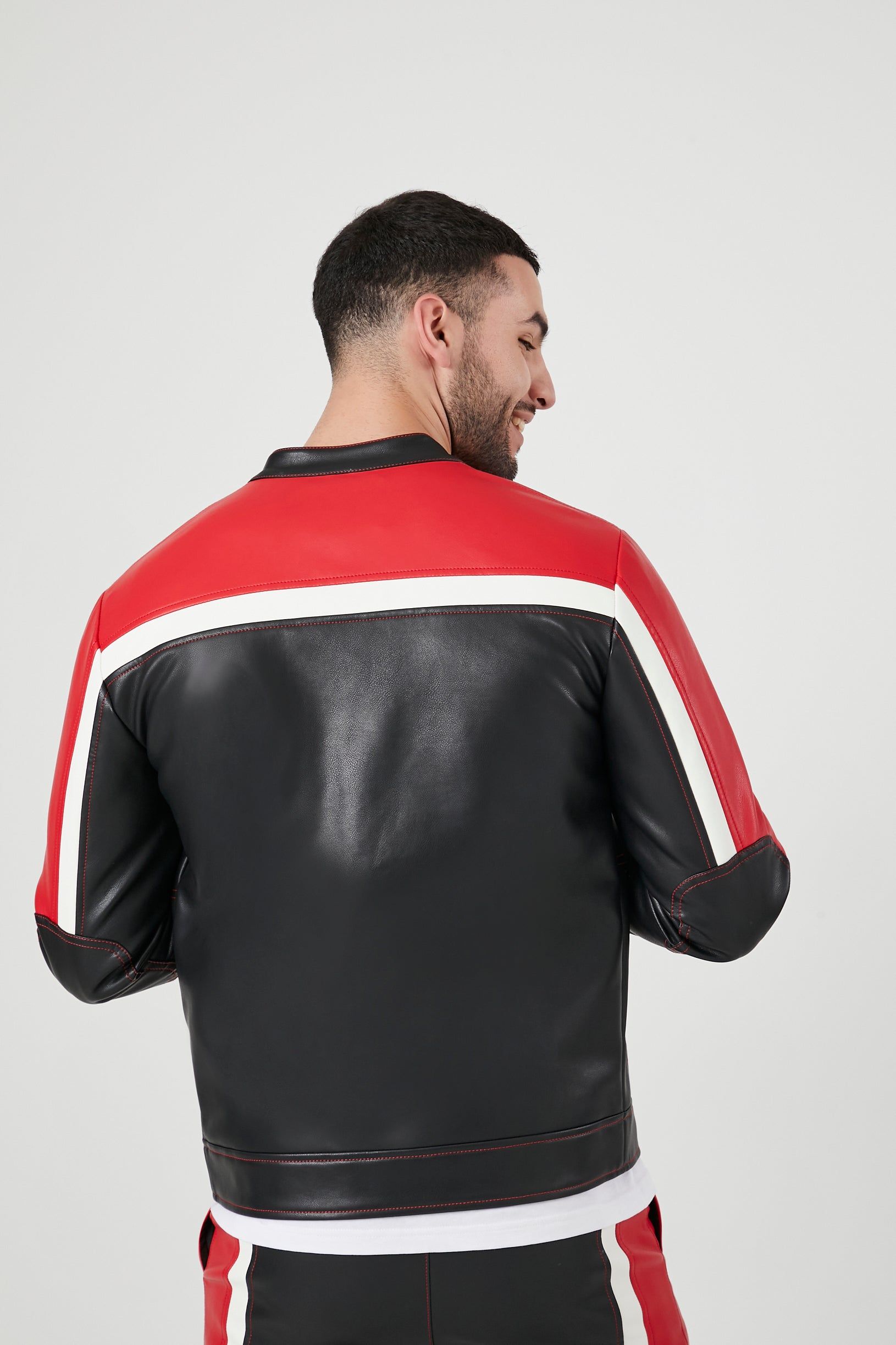 Faux Leather Colourblock Moto Jacket sold by Urban Planet product image thumbnail 4