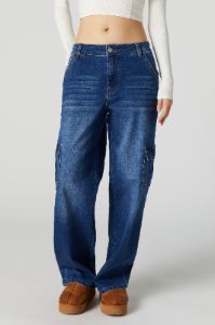 Jean cargo à jambe large délavé foncé sold by Urban Planet