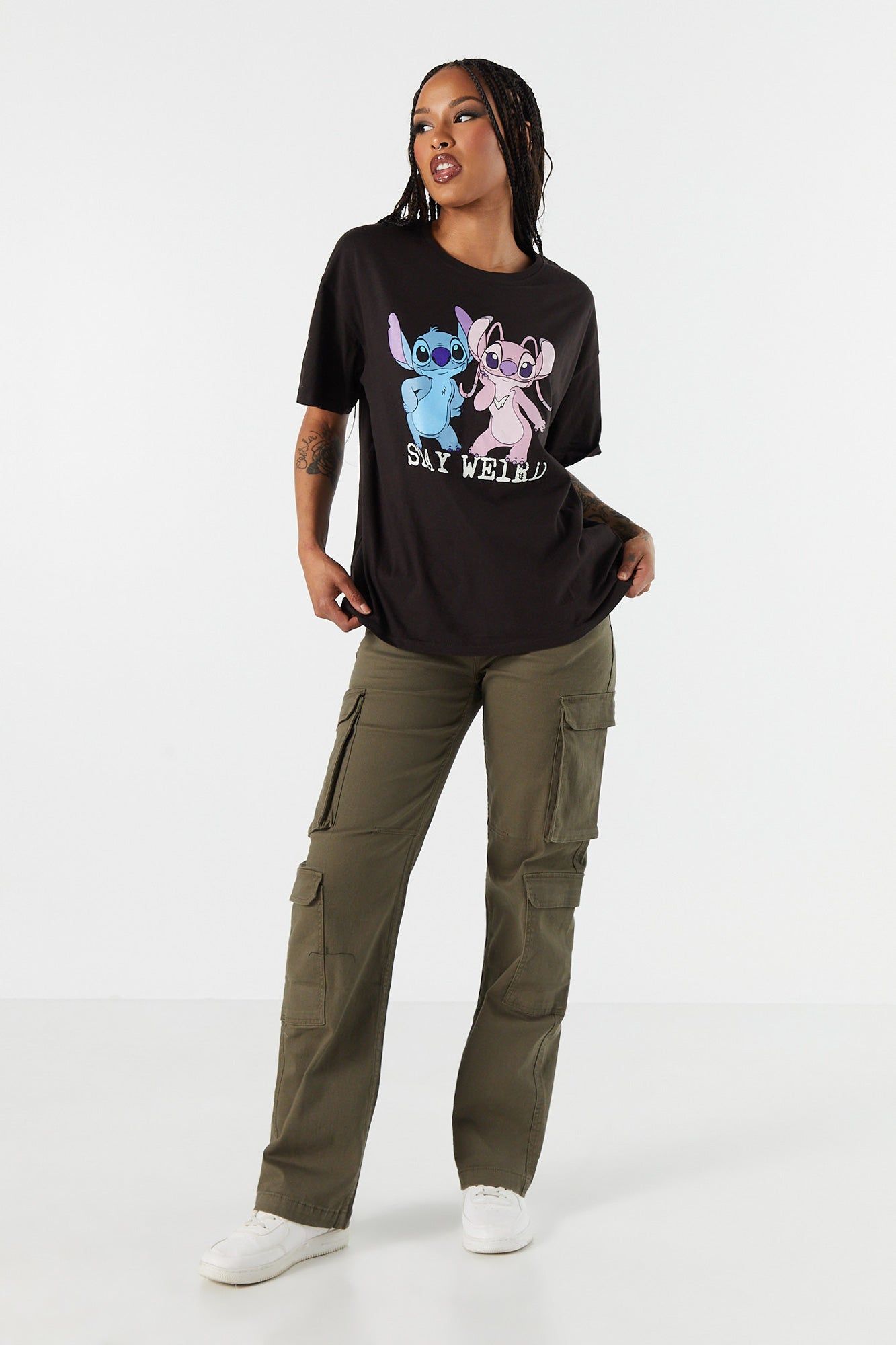 Stitch Stay Weird Graphic Boyfriend T-Shirt sold by Urban Planet product image thumbnail 3