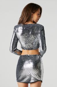 Sequin Long Sleeve Crop Top sold by Urban Planet